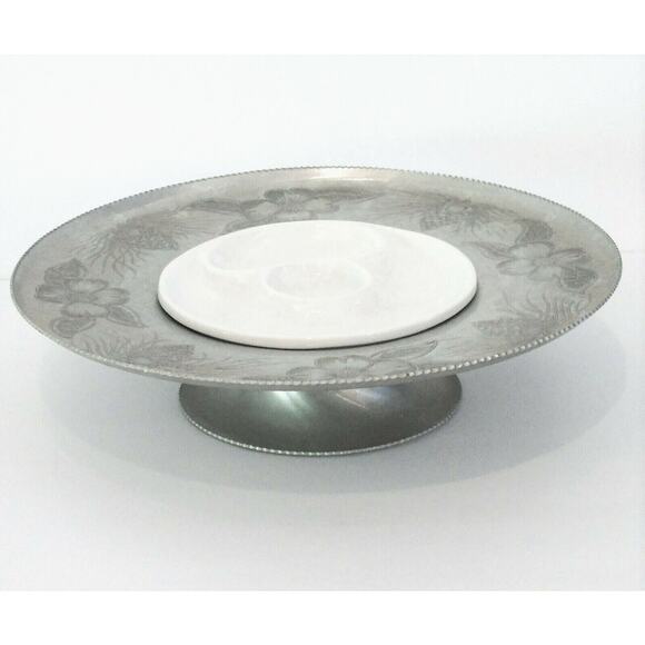 Wilson Specialties Wrought Aluminum LAZY SUSAN Turntable Cake Stand + PLATE USA - Picture 2 of 9